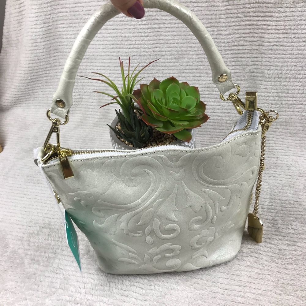 Anna Morellini Taupe Embossed Handbag - Italy